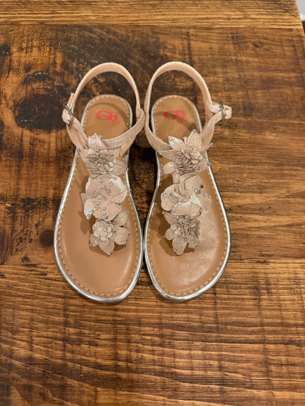 GB girls Rose Gold Floral T-Strap Sandals